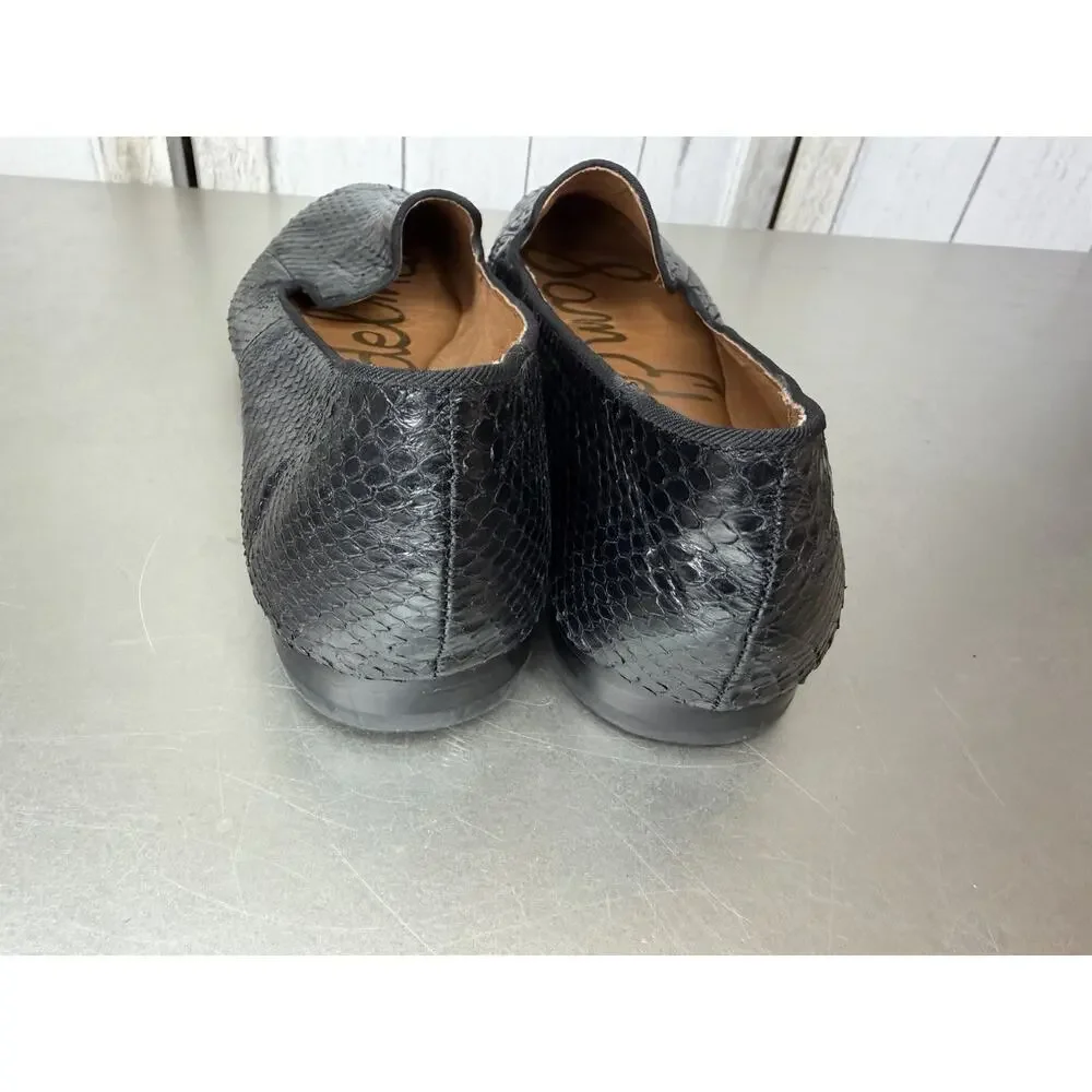 Sam Edelman Leather Black Snakeskin Loafers Slip On Lightweight Size 7.5